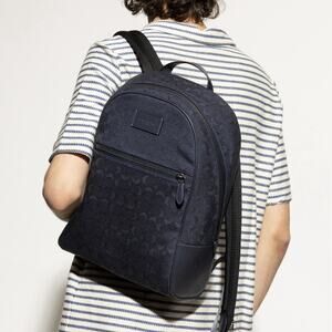 Coach Theo Backpack In Signature Jacquard Navy NWT Laptop Work College Book Bag